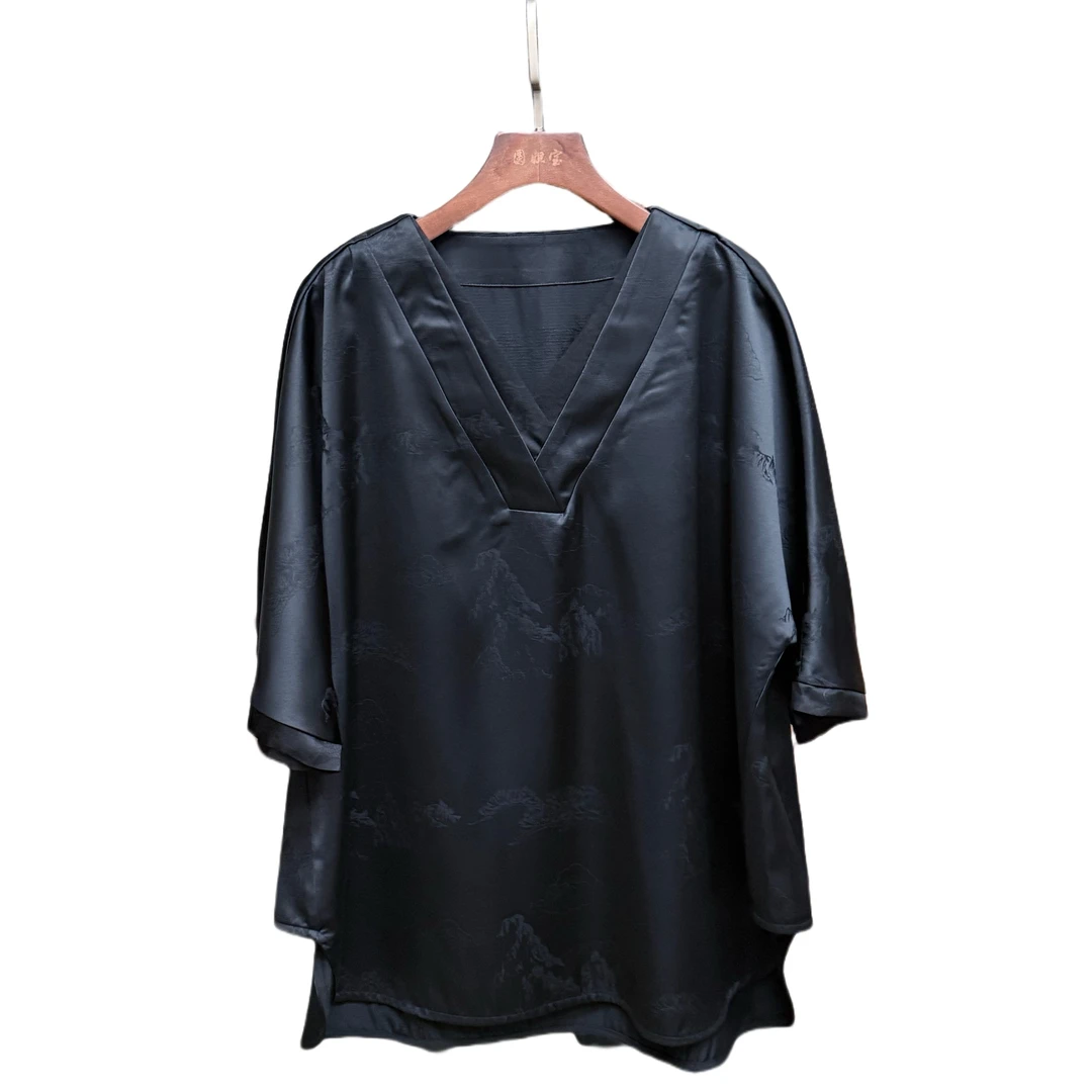 圆圆大码《墨山隐》上衣（墨染层峦霭雾封，山衔落日影千重。）