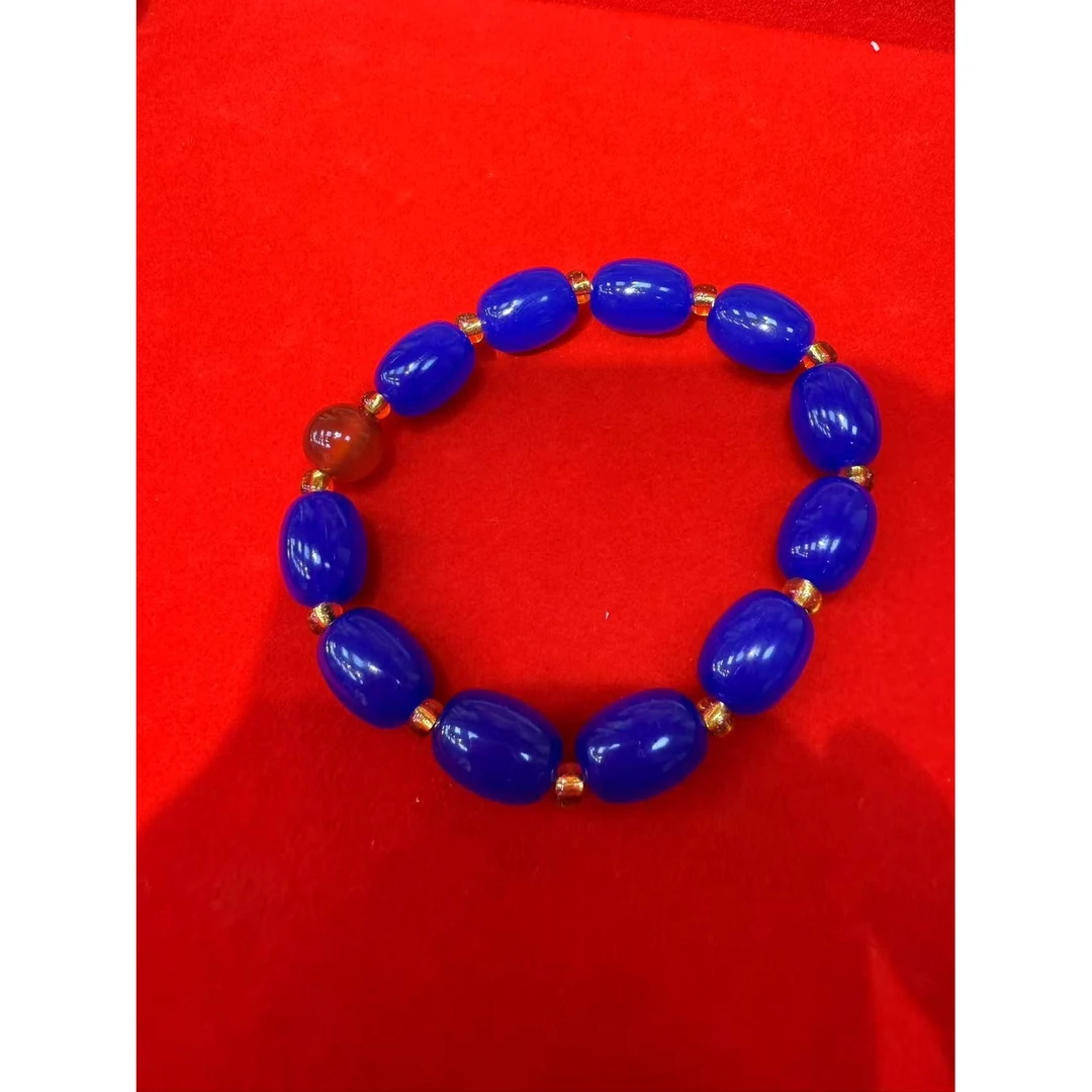 (ZJH04)天然冰红配克莱因蓝珠珠高端手串