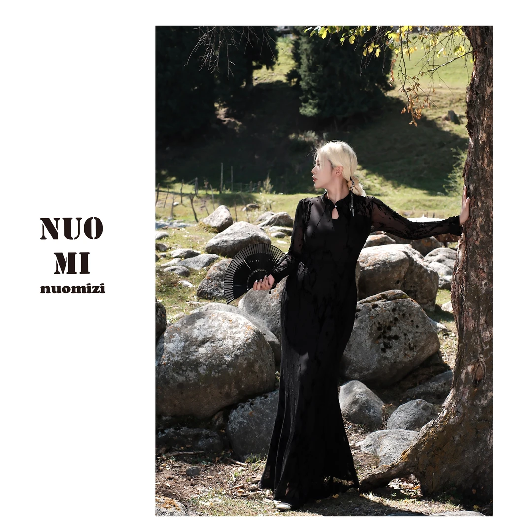 ZOZ糯米子[曲线奥秘]新中式国风改良旗袍微胖显瘦收腰长袖裙子