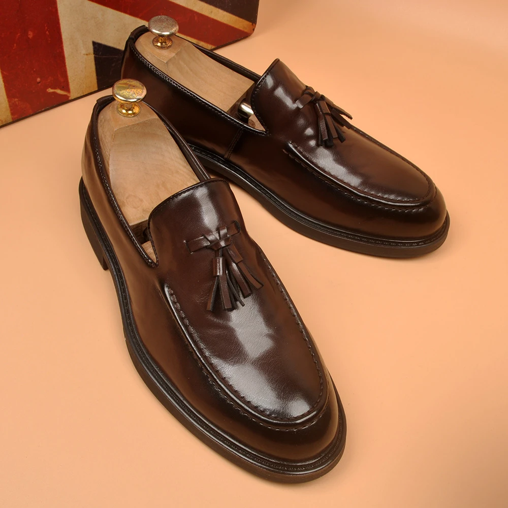 2026春季新款男士一脚蹬商务休闲流苏皮鞋英伦风尖头透气韩版男鞋