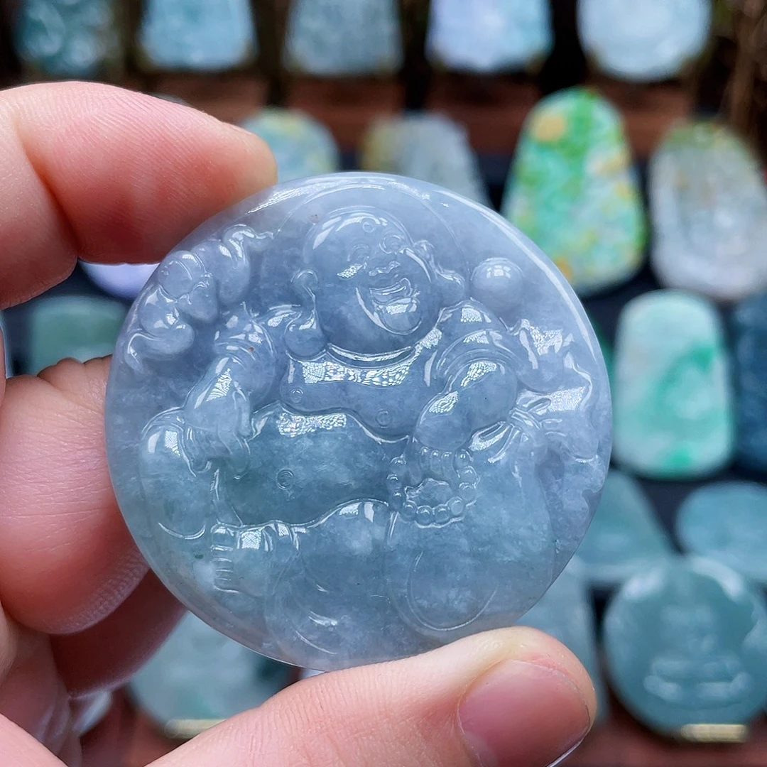 翡翠未镶嵌颈饰布袋佛