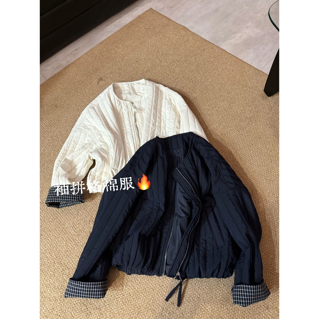 2025秋款新品【设计师款  韩版圆领竖条棉服外套】