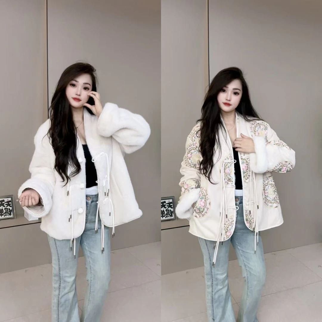 2025秋冬新款百搭双面都可出穿设计师国潮风刺绣毛毛外套