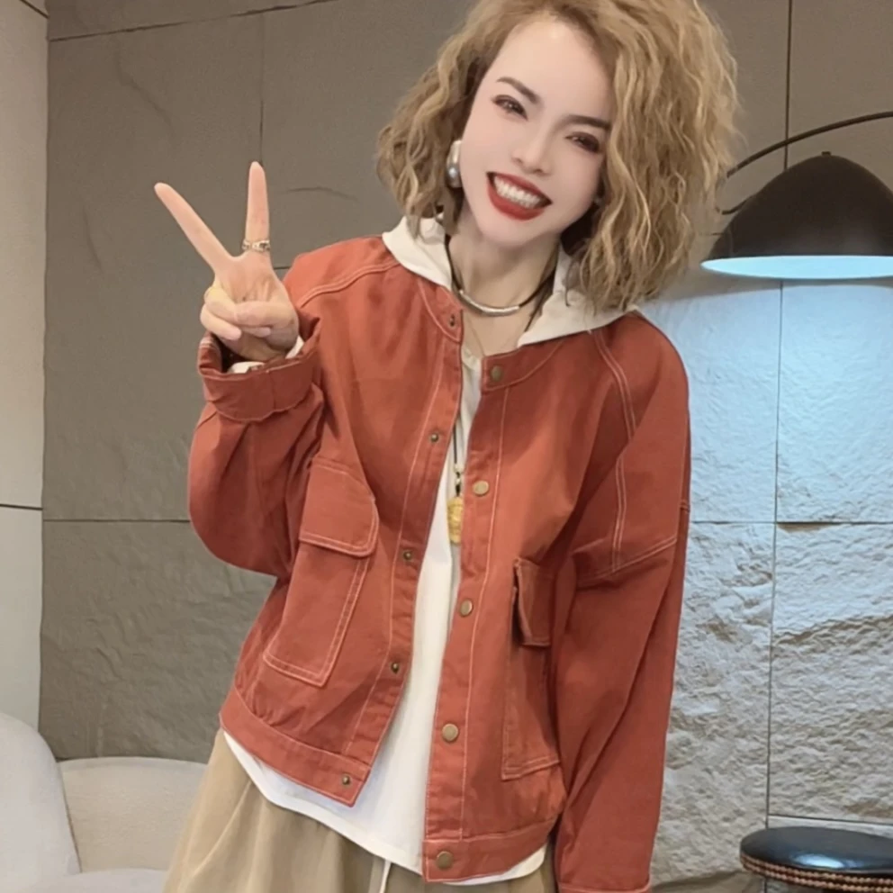 聪聪XH9978春夏季新款百搭简约圆领长袖短外套