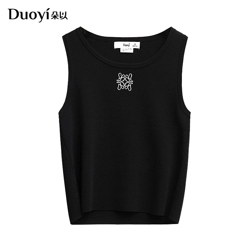 朵以2025夏季新款简约百搭圆领刺绣打底背心39SQ008093