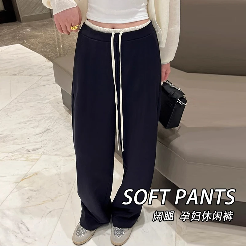 孕妇西装裤松紧腰抽绳设计宽松显瘦大长腿阔腿裤休闲裤女