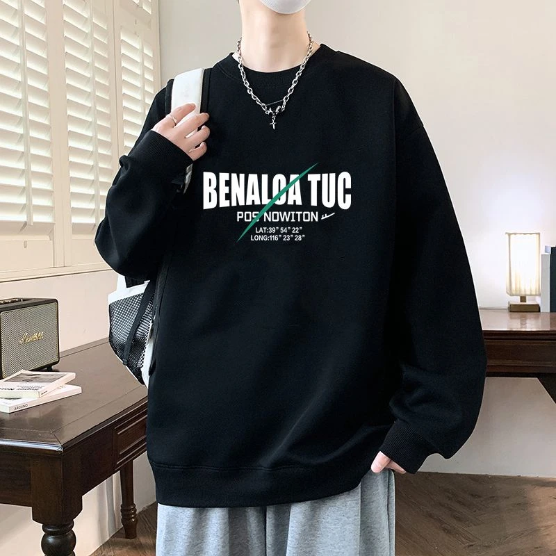 元赫重磅春秋款圆领卫衣男冬季加绒加厚潮牌美式流行宽松学生上衣