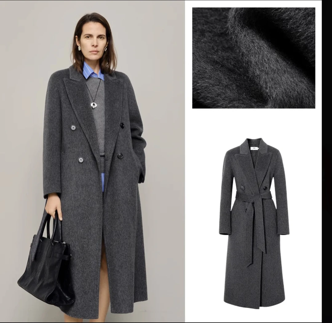 加长垫肩苏利中长款羊驼毛大衣气质时尚百搭设计师秋冬爆款
