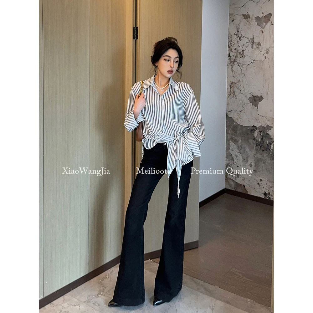 小王家/MEILI微喇加绒牛仔裤高腰垂感显瘦复古喇叭裤小众女秋冬