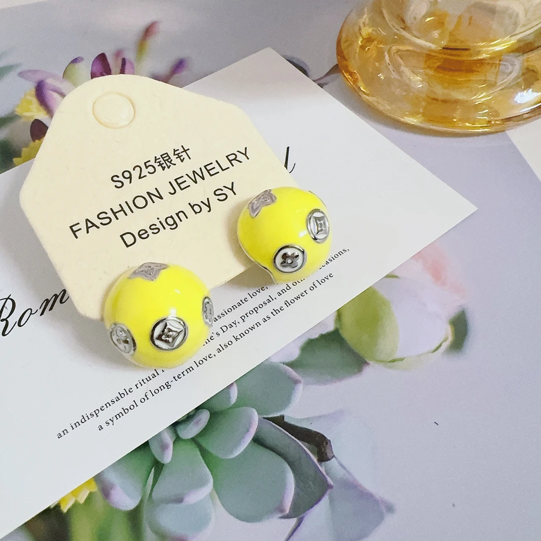 铜合金耳饰 4212 黄色滴油半球耳钉