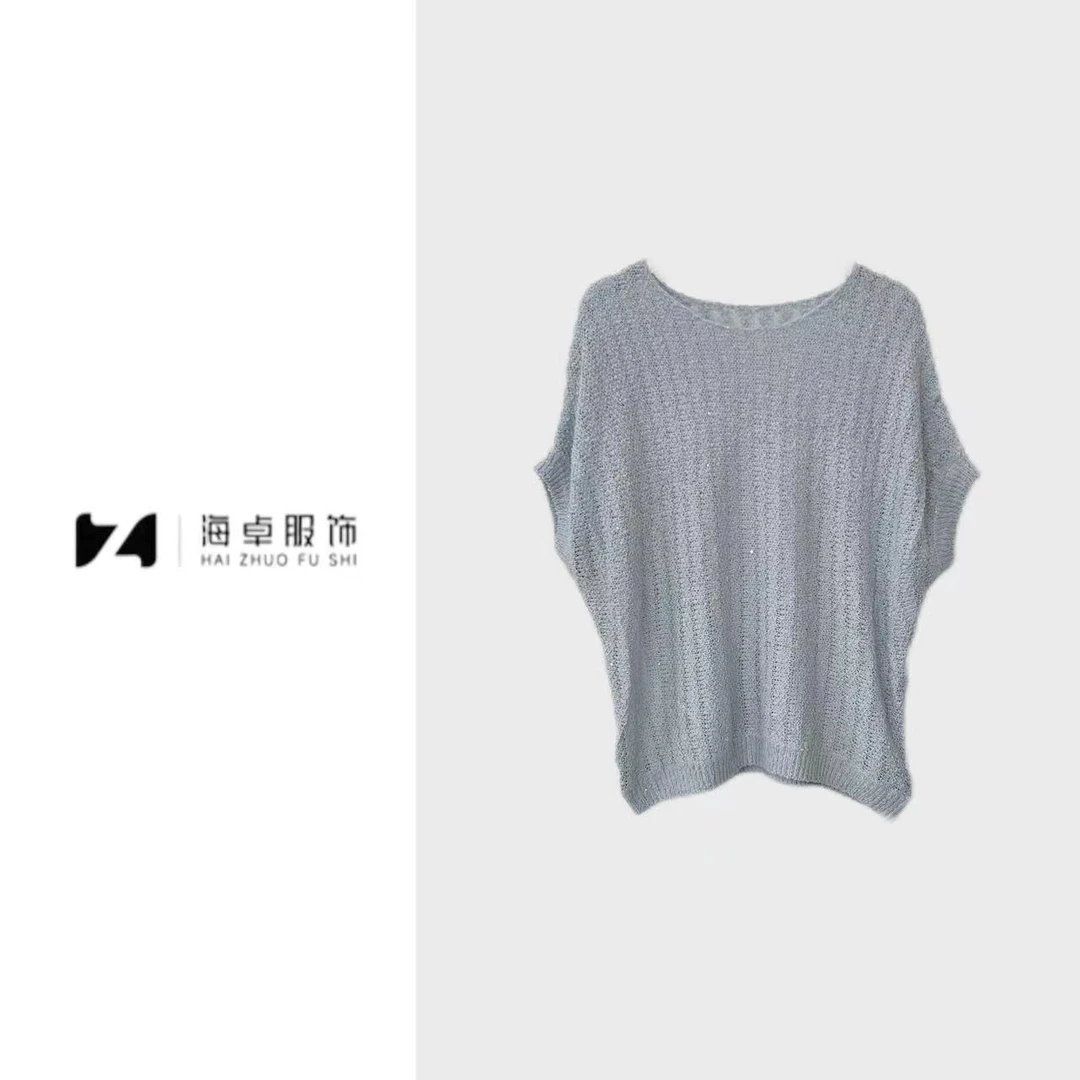 海卓～2025夏季新款圆领时尚百搭短袖宽松显瘦减龄针织上衣HZ-017