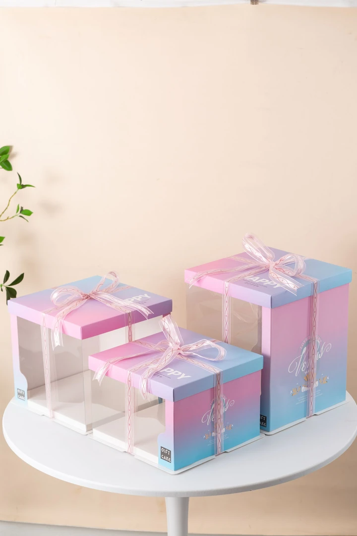 【促销50套】6寸加高渐变色半透明蛋糕手提盒子