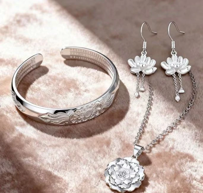 铜合金手镯 荷花开口手镯组合套装