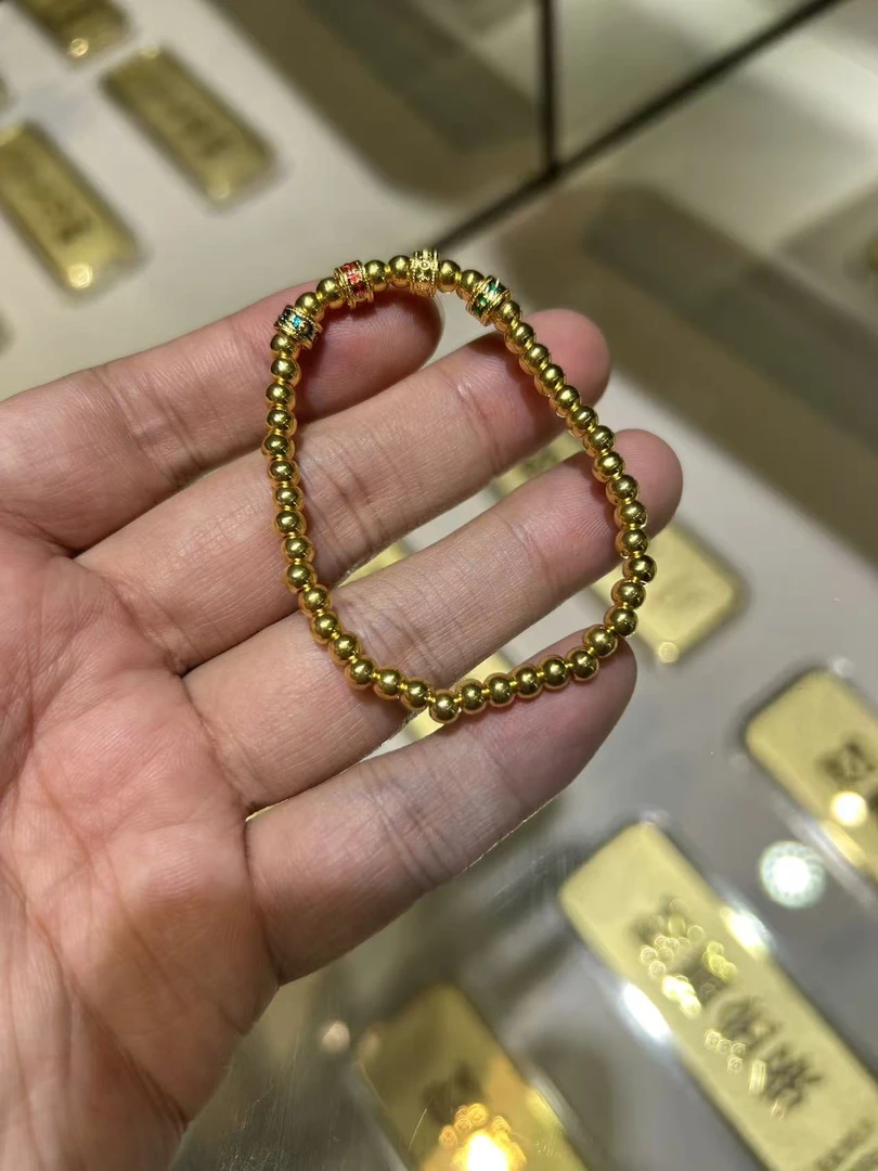 心心珠宝甄选 足金999 单圈六字箴言转运珠手串时尚百搭-113