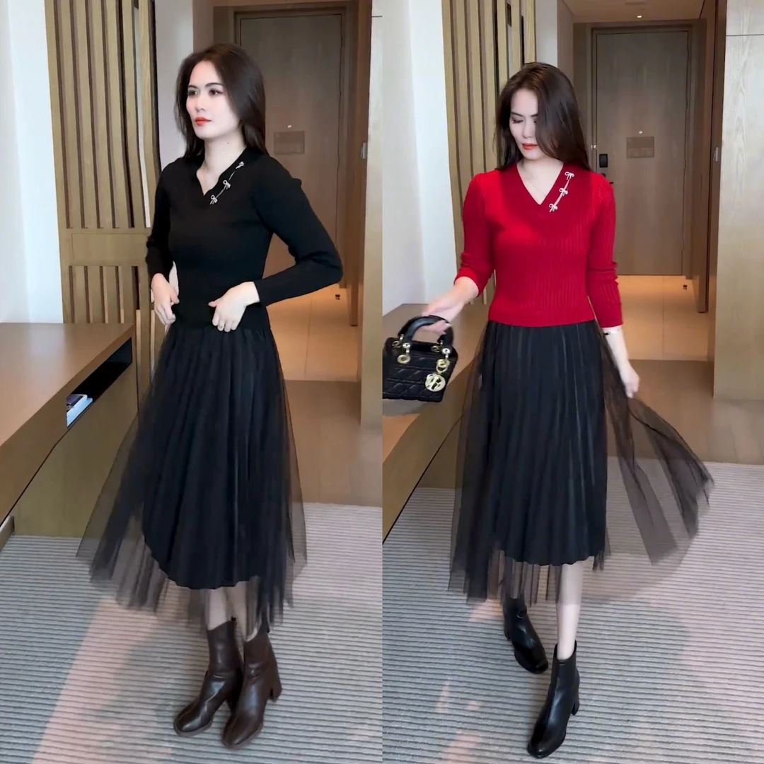 2025法式休闲风秋季针织连衣裙春装气质高腰春秋秋冬修身中长款