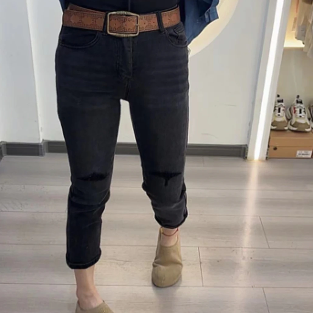 魏佳推荐-假破洞高弹力九分牛仔裤修身显瘦直筒裤烟管裤22329