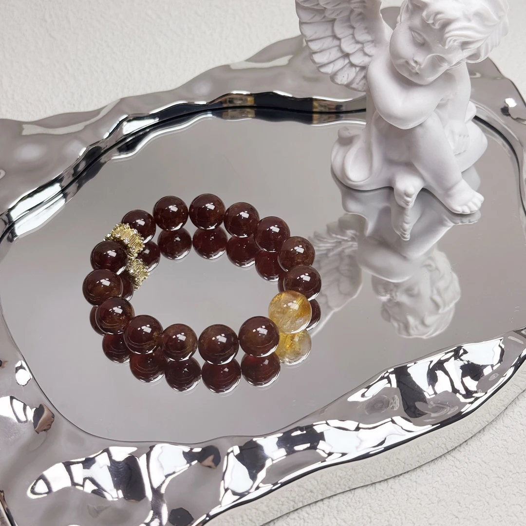 【天官赐福】天然石榴石搭配黄塔晶顶珠手串12mm+ 多样性发其一W108