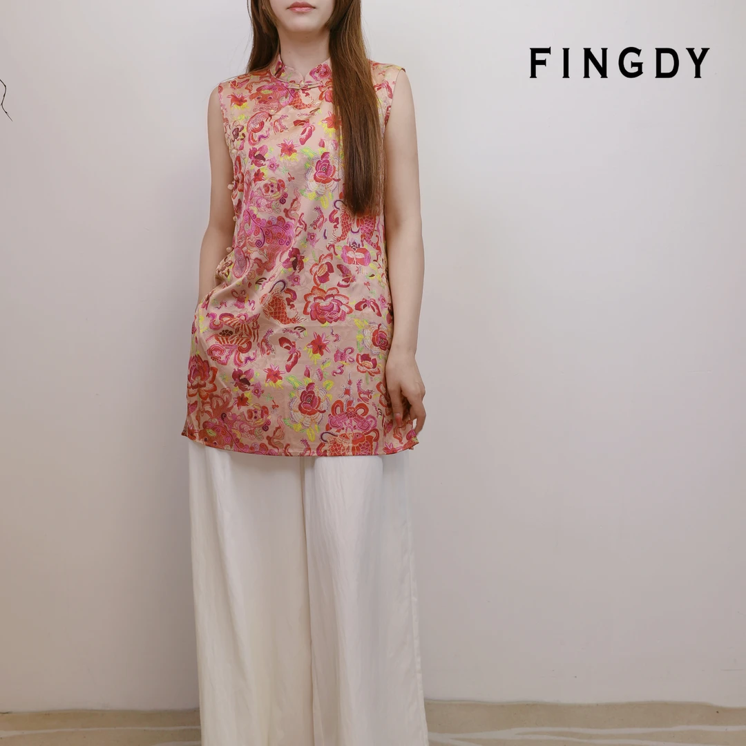 FINGDY新中式时尚气质显瘦无袖复古国风两件套装5205609-6310