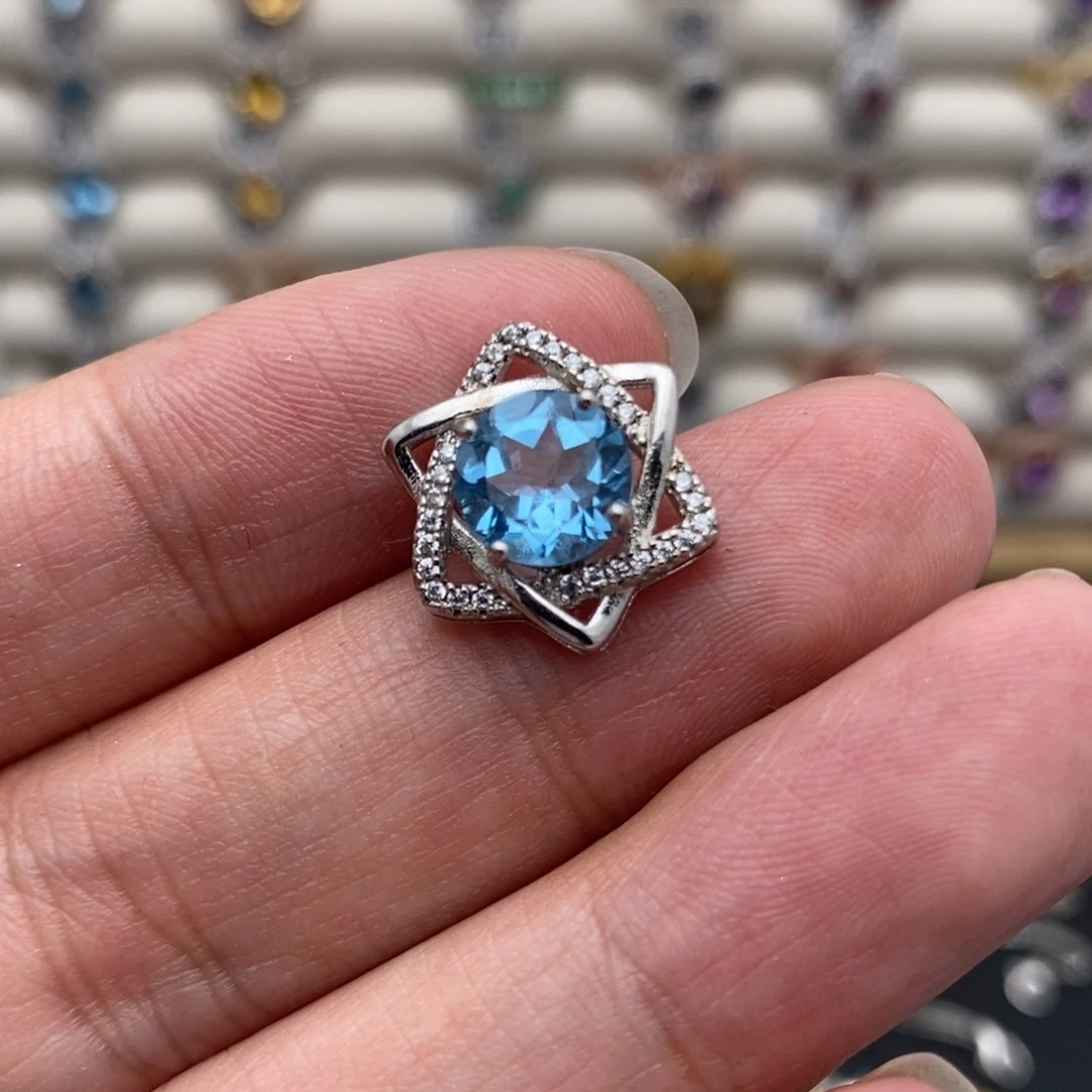 吊坠(不含链)托帕石银S925镶嵌