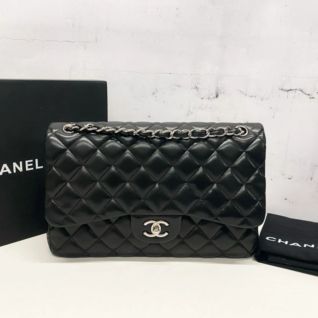 Chanel/香奈儿 单肩包 香奈儿黑银羊皮jumbo18开 qq6887/2512