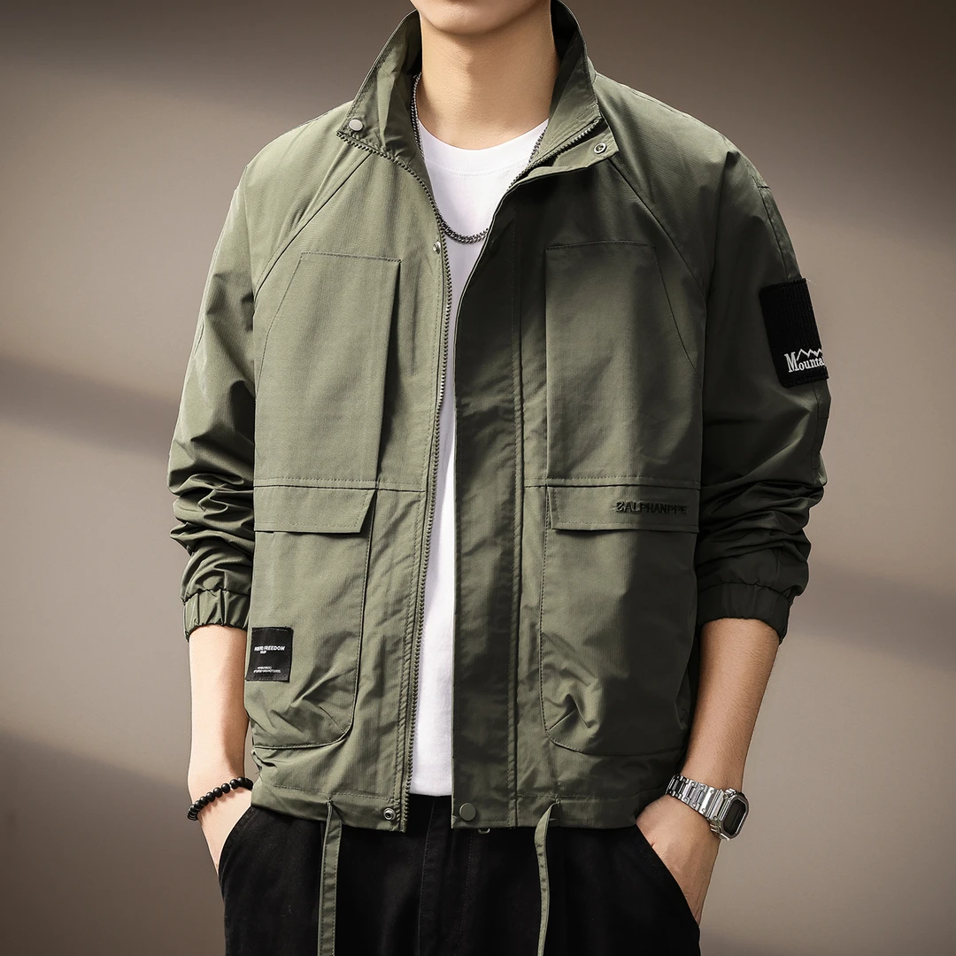 日系简约休闲立领夹克男士2025秋季新款潮流痞帅百搭宽松工装外套