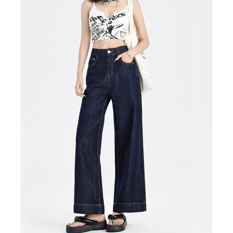 2025新款莱赛尔牛仔裤女秋季薄八分高腰垂感小个子直筒宽松裤子