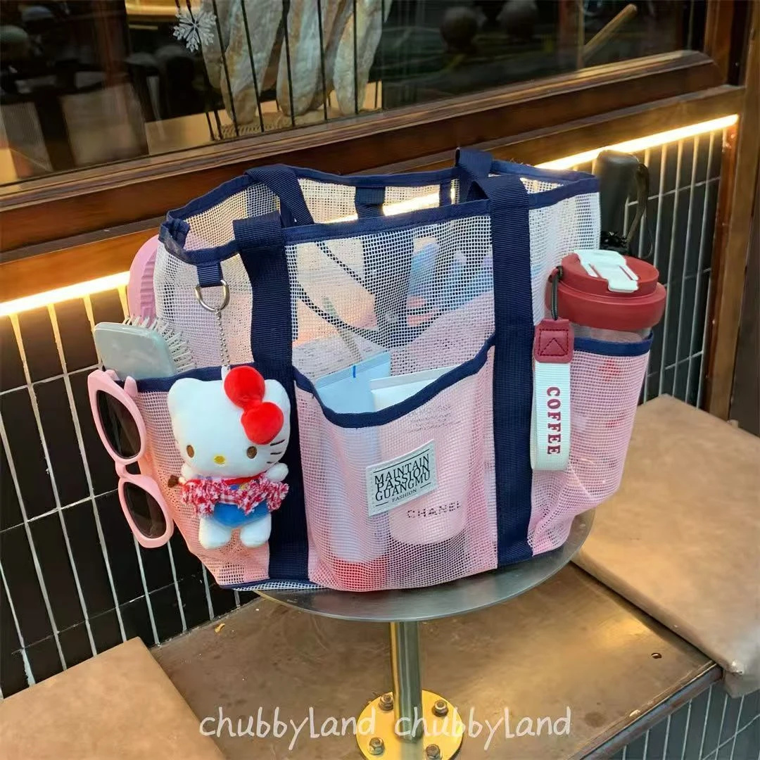 夏季游泳包手提大容量沙滩包旅游洗澡健身洗漱泳衣收纳网纱浴兜袋