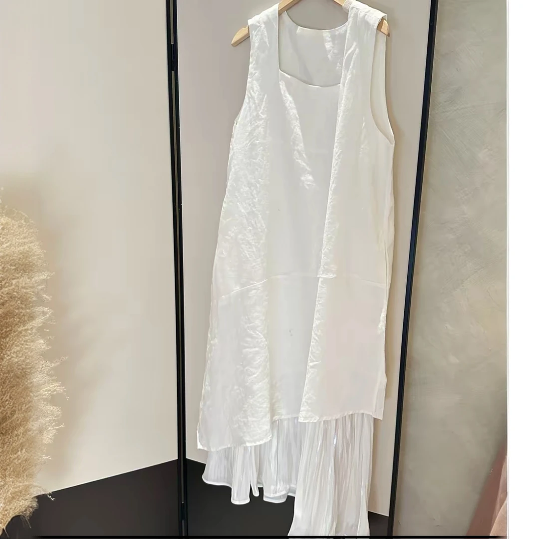 【繁花】新款流光纱拼接款通勤套头连衣裙休闲气质风无袖连衣裙