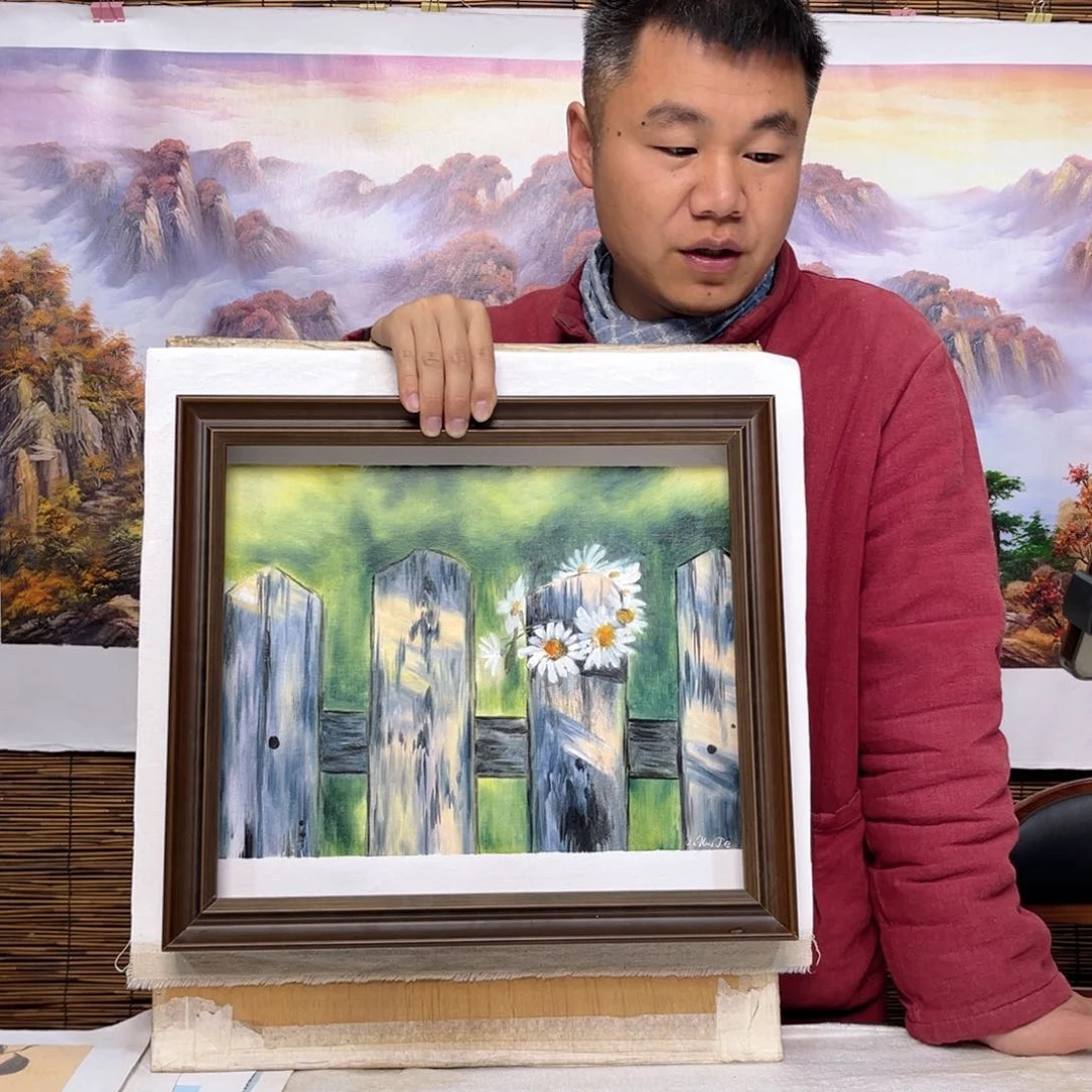 油画行路人小院绘画作品竞拍