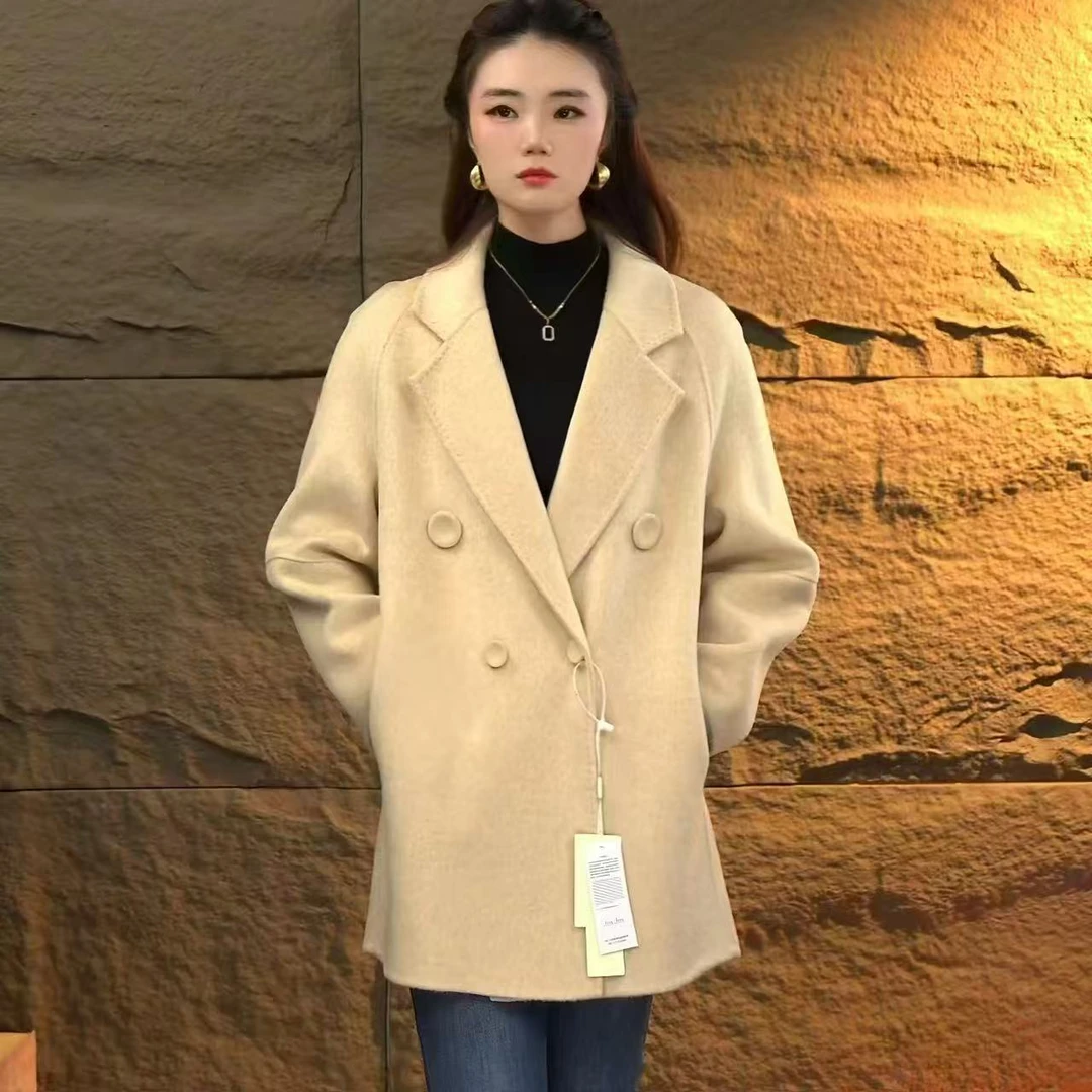 【SK羊绒专属】8827-2025新款秋冬双面羊绒大衣外套中长款