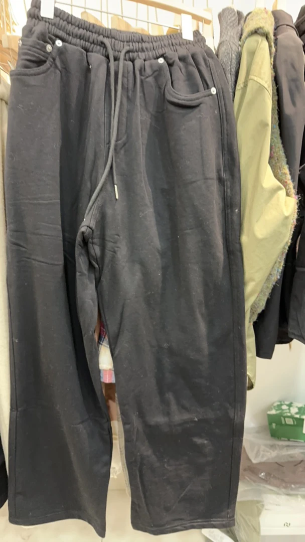 黑色运动裤子女2025新款春秋直筒卫裤阔腿裤