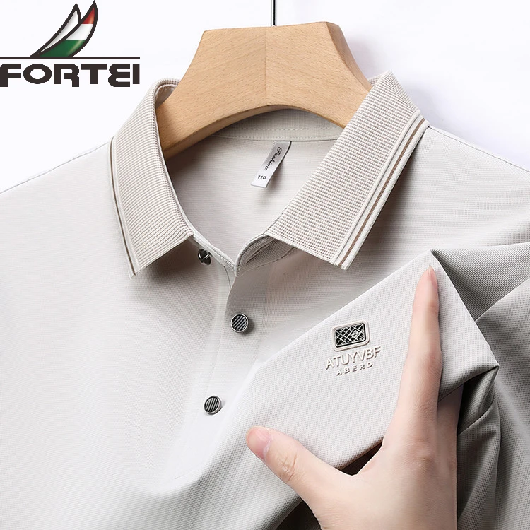 FORTEI/富鋌上衣POLO长袖透气半袖薄款潮流条纹高品质毛绒纱领T恤