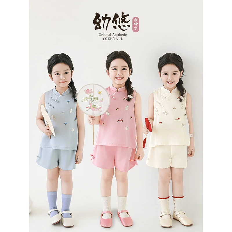 YOEHYAUL/幼悠夏肆波【婉约江南】女童夏季原创设计古风套装X4868