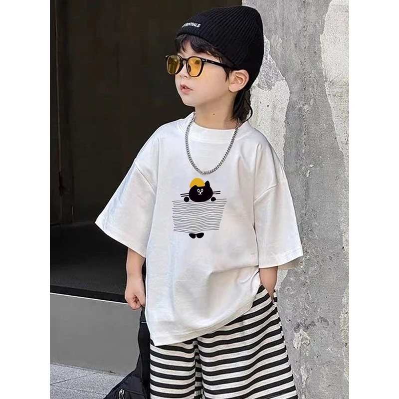 新款男孩夏季休闲男百搭女卡通风短袖T恤上衣半袖男童t恤中大童t