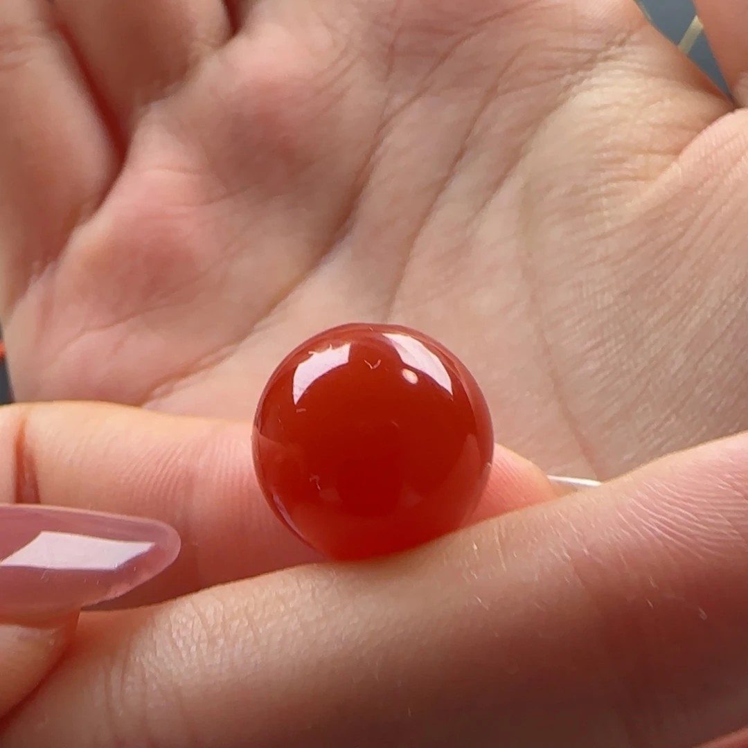 南红玛瑙未镶嵌圆珠14.2孔道边皮裂