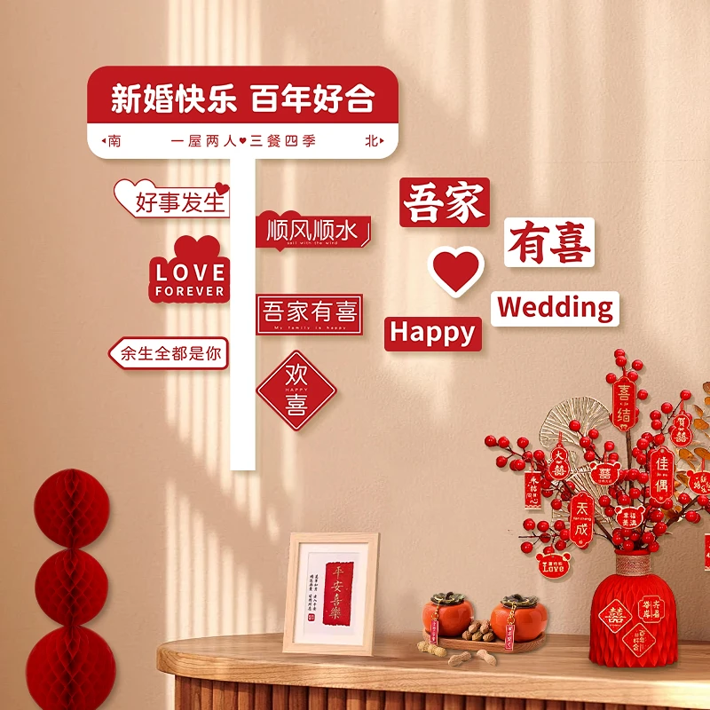 婚房布置套装结婚客厅装饰男女方新加我家有喜kt板背景墙结婚用品