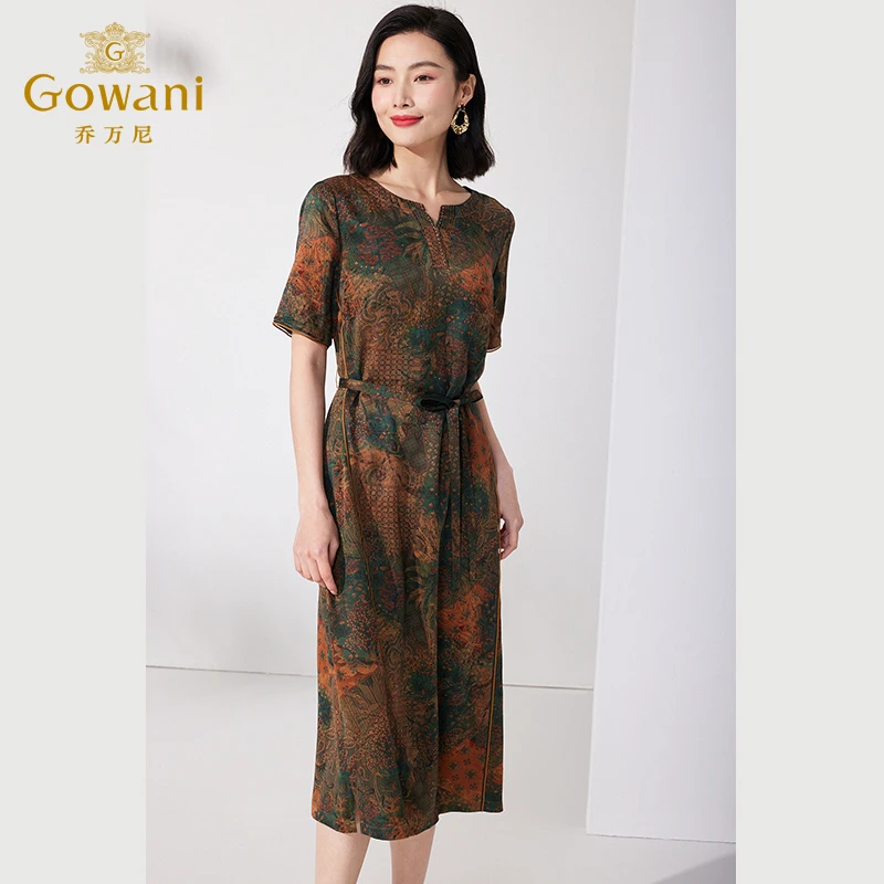 Gowani/乔万尼香云纱连衣裙重磅19mm桑蚕丝收腰气质ET2E292403