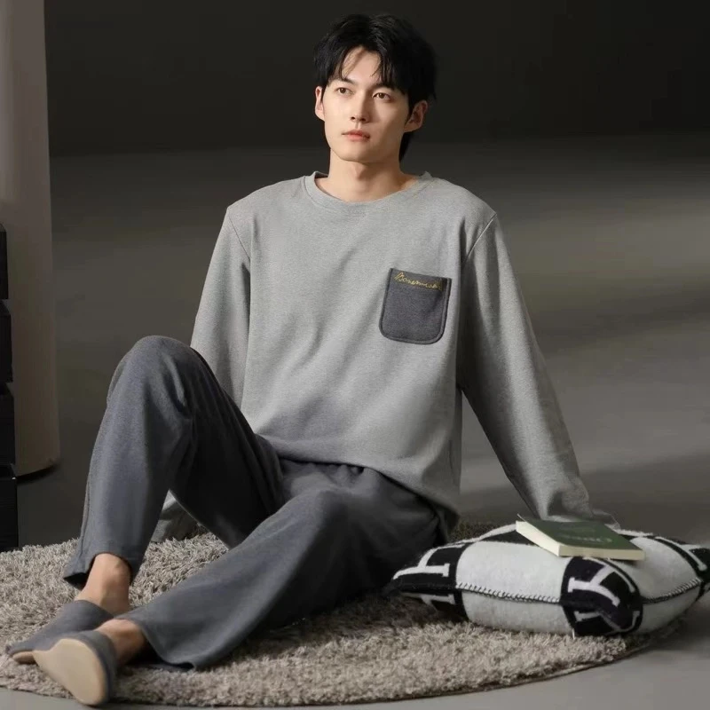 德绒睡衣男款春秋季2024年新款长袖大码男士休闲宽松家居服套装