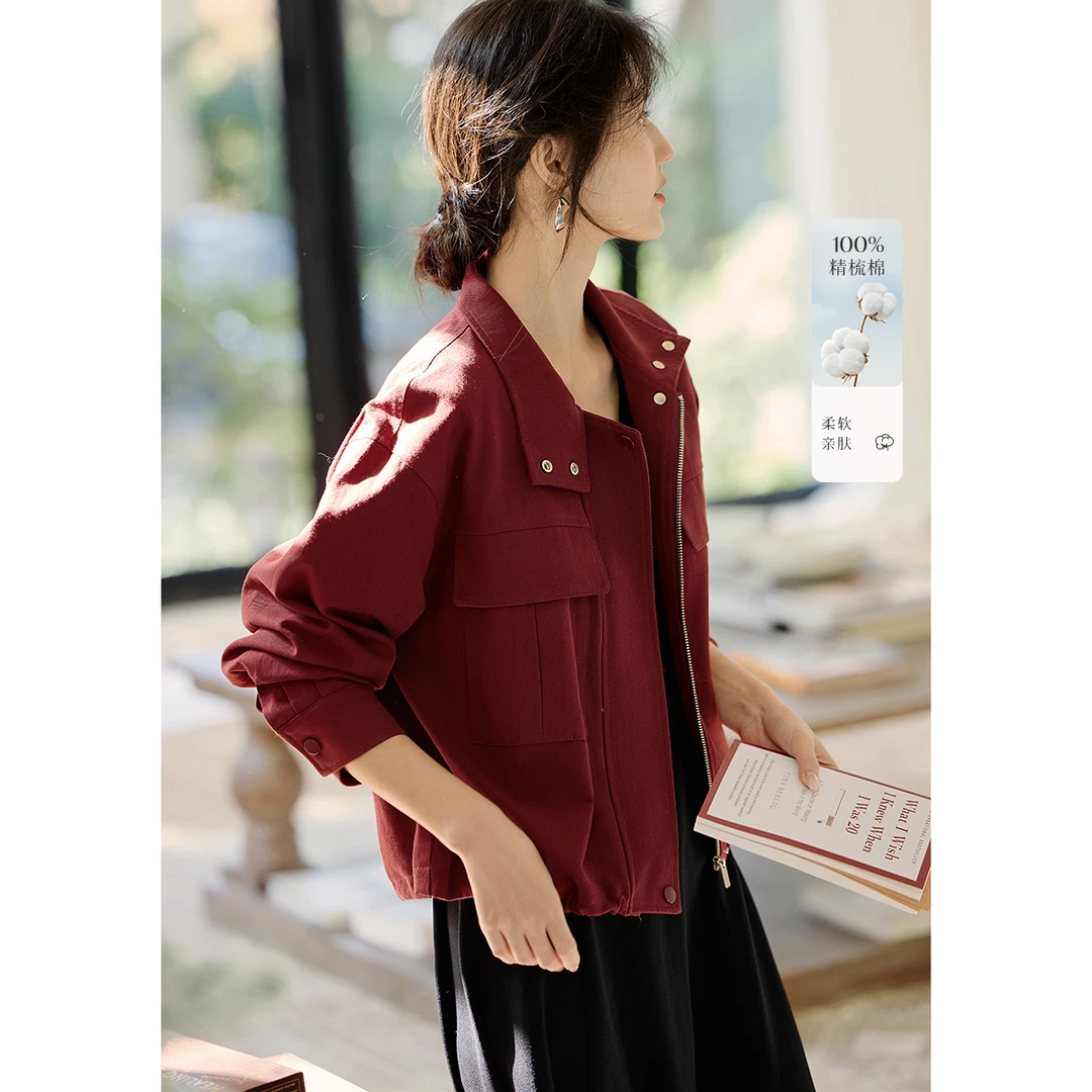 XWI/欣未2025秋新款节日风纯棉仿牛仔外套气质休闲夹克外套女4075