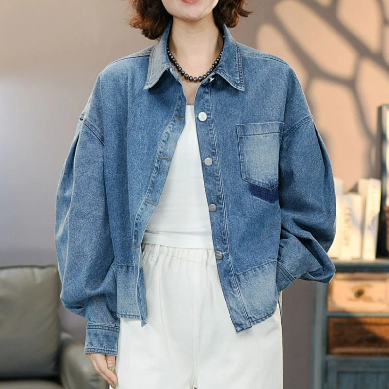 8799蓝色水洗女士牛仔外套渐变色2025新款百搭上衣显瘦休闲夹克