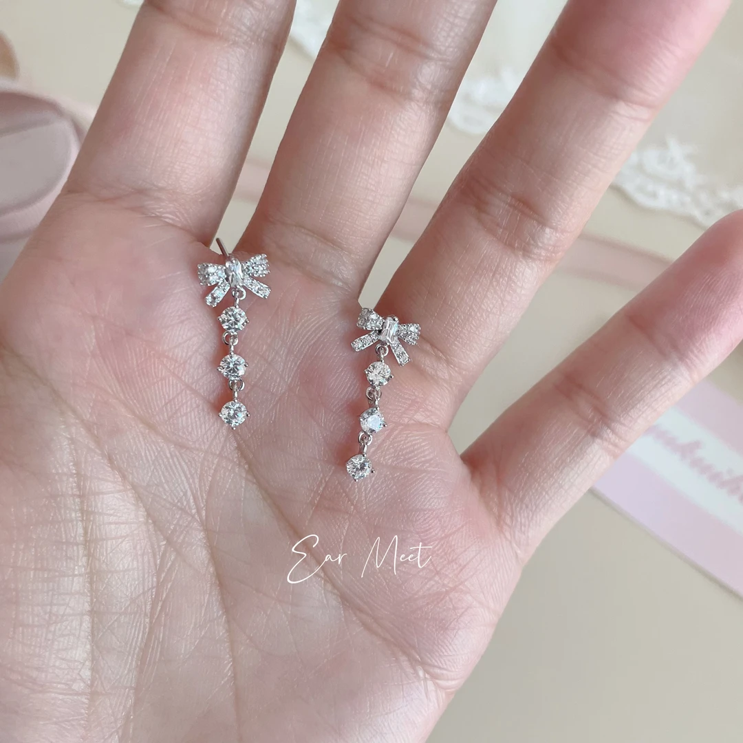 铜合金耳饰 D2001银针春季超甜蝴蝶结流苏耳钉耳环