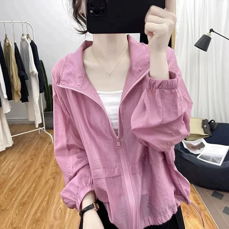 6216上衣长袖防晒衫立领防晒透气厚款女夏季短外套拉链