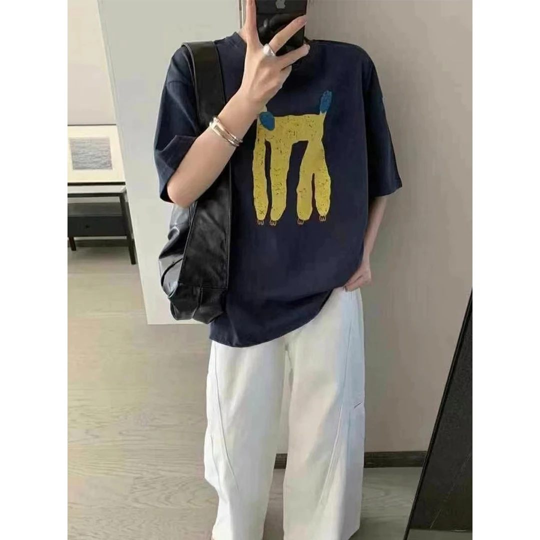 清2571新款韩版百搭圆领卡通小狗印花短袖T恤女宽松显瘦上衣 2397