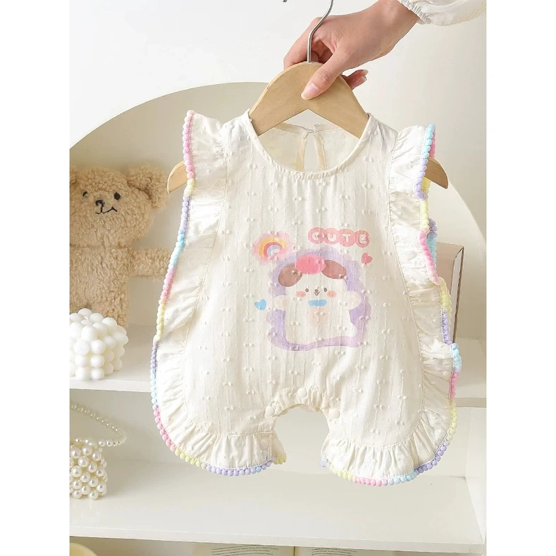 2025年夏季婴幼儿多巴胺衣服女宝宝洋气可爱超萌包屁衣琵琶衣爬服