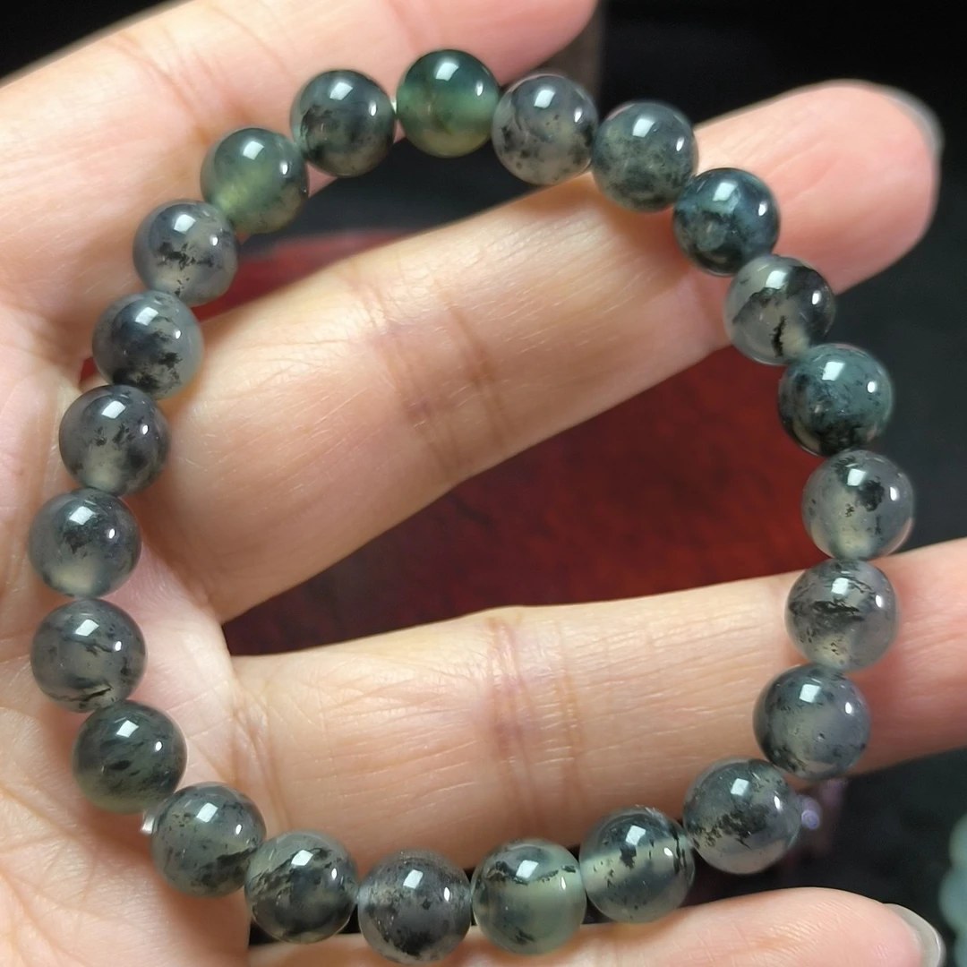 天然岫玉精品高冰水墨丹青飘花俏色卡8mm手串（多样性发其一）