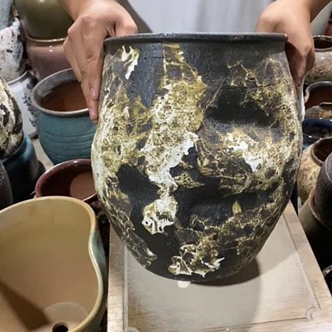 紫砂花盆口24高度30黑姹8888