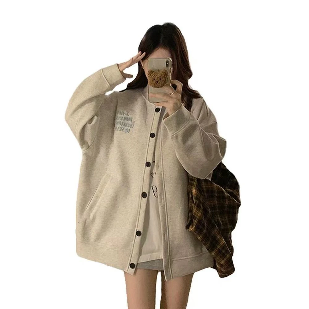 爆单猪家美式休闲百搭开衫卫衣外套女韩系棒球服开衫9001