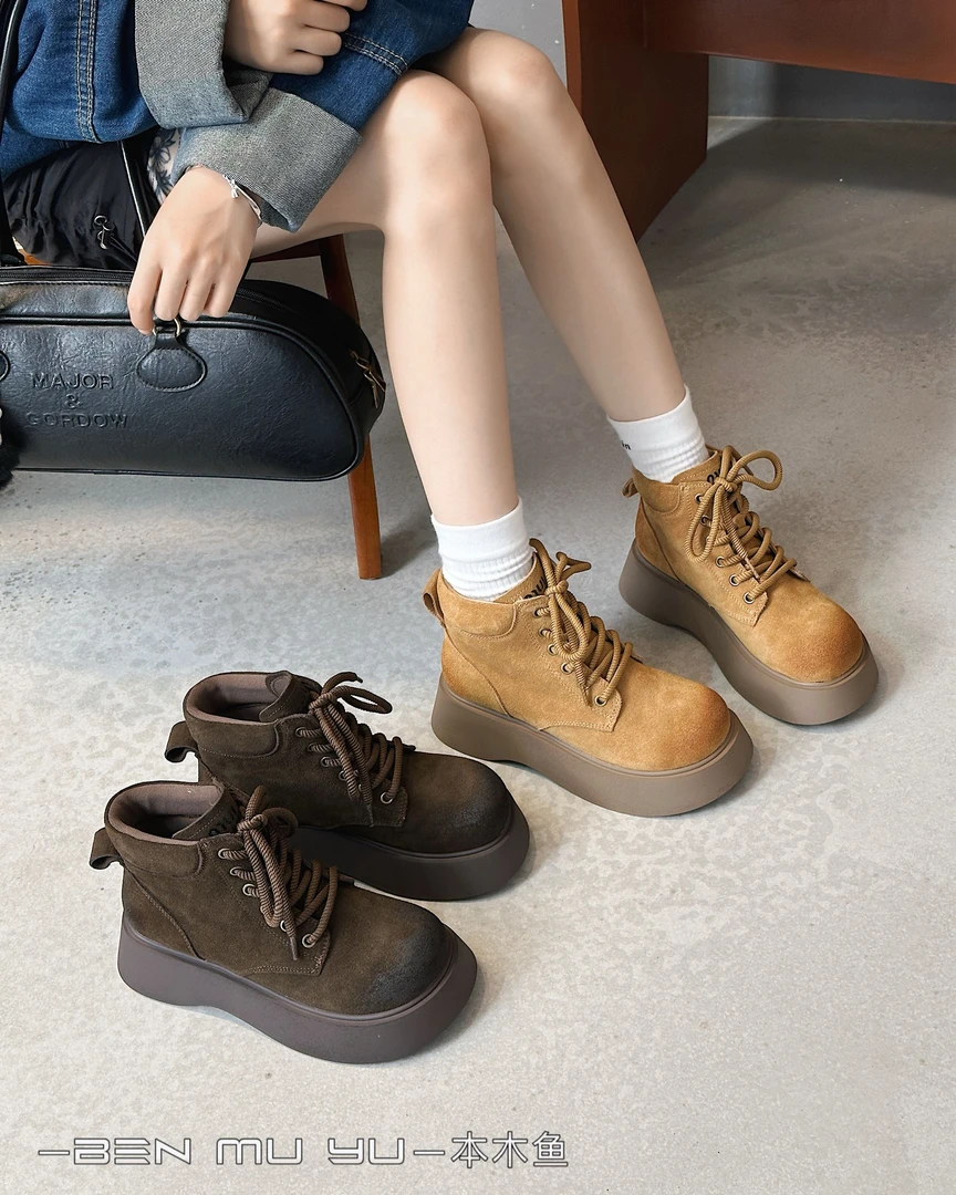[ W i F i ]2025全皮本木鱼厚底不勒脚秋靴7388