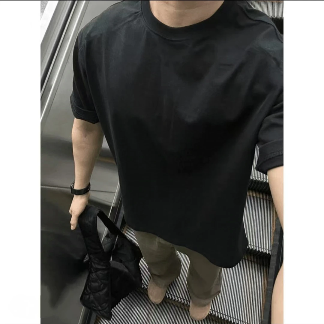 纯黑色260g重磅t恤男款美式复古高街boxy短袖夏季ootd穿搭半截袖