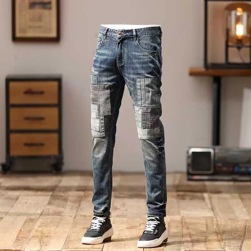 高端欧货潮流韩版牛仔裤男款修身小脚裤弹力青年男裤复古时尚长裤